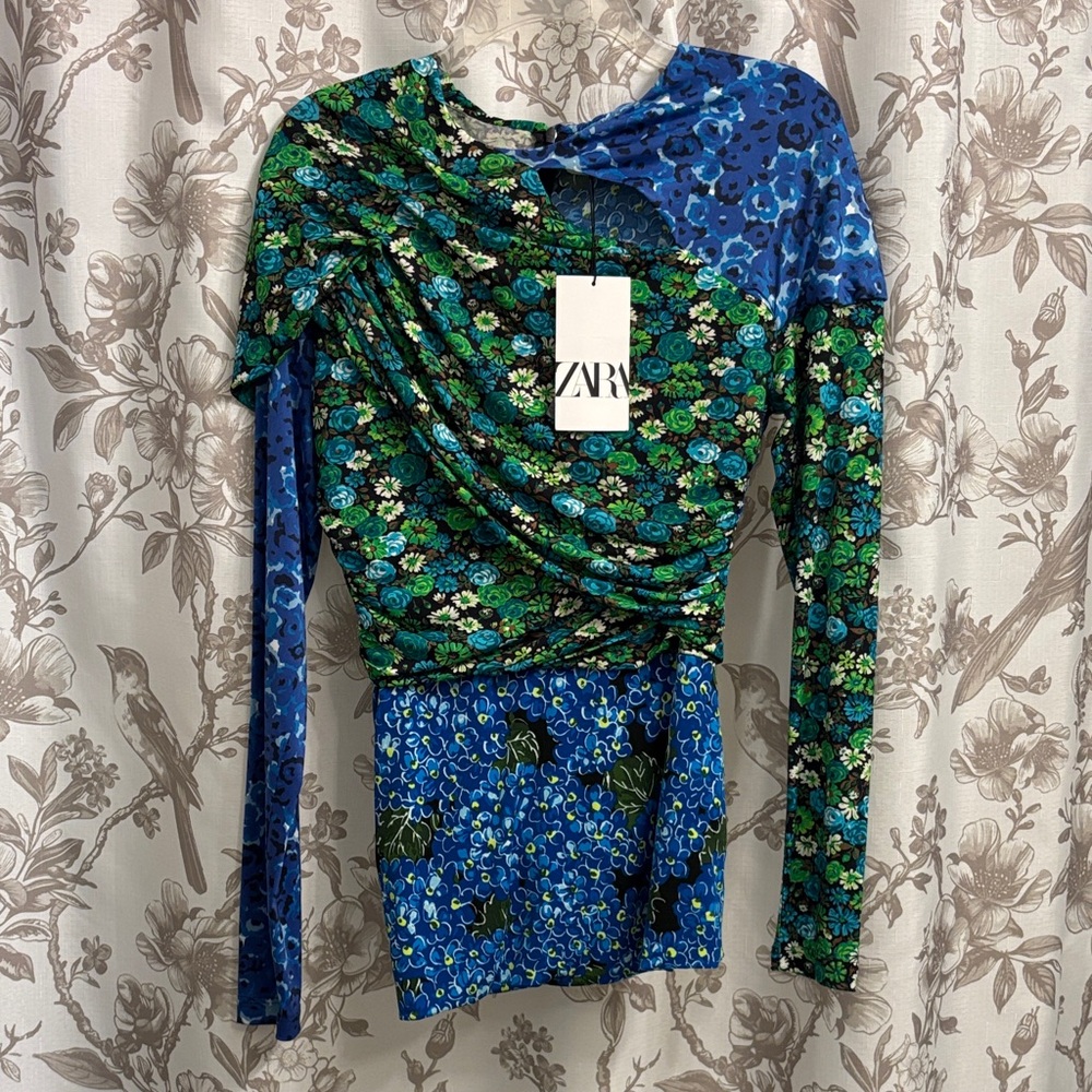 Zara Multicolor Floral Long Sleeve Shirt